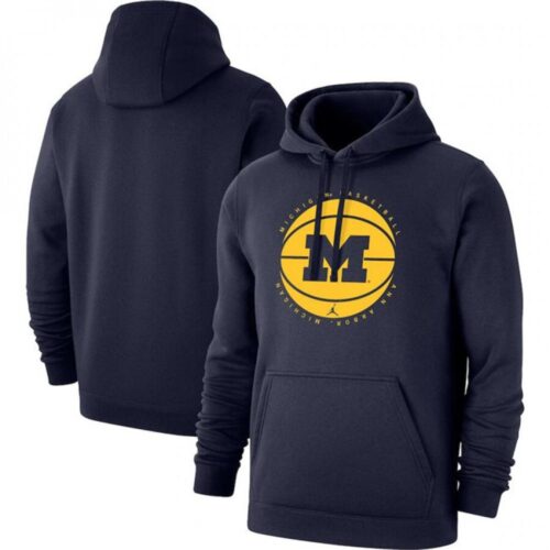 6861c977ac55a_1 Men's Michigan Wolverines Navy Basketball Pullover Hoodie