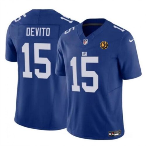 6861ca24b66d5_1 Men's New York Giants #15 Tommy DeVito Blue 2023 F.U.S.E. With John Madden Patch Vapor Limited Stitched Football Jersey