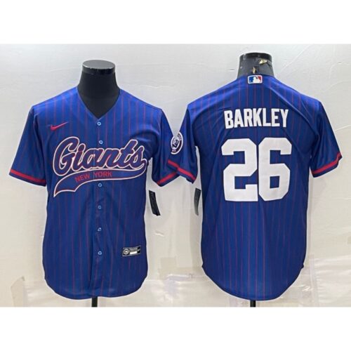 6861ca3c368ff_1 Men's New York Giants #26 Saquon Barkley Blue With Patch Cool Base Stitched Baseball Jersey