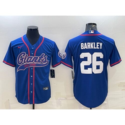 6861ca3f9c54a_1 Men's New York Giants #26 Saquon Barkley Blue With Patch Cool Base Stitched Baseball Jersey