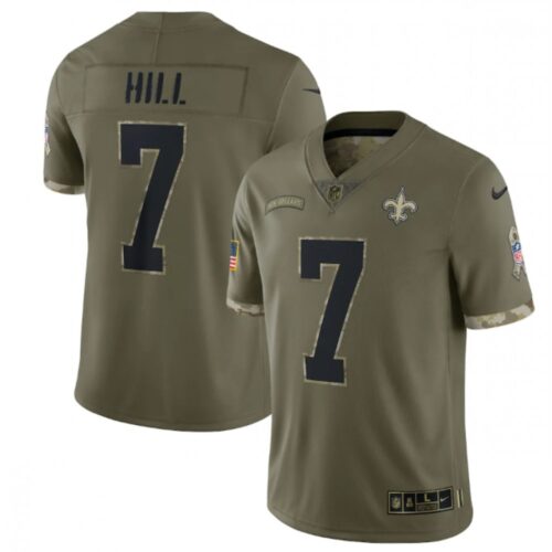 6861ca8b876c8_1 Men's New Orleans Saints #7 Taysom Hill Olive 2022 Salute To Service Limited Stitched Jersey