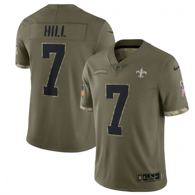 6861ca8b876c8_1 Men's New Orleans Saints #7 Taysom Hill Olive 2022 Salute To Service Limited Stitched Jersey
