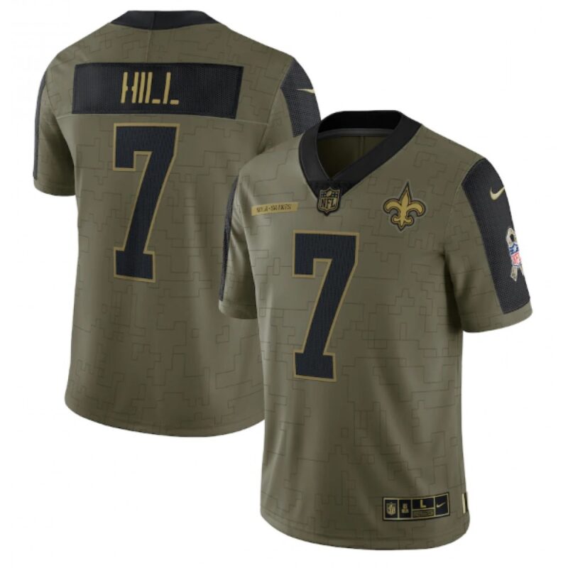 6861ca91d2410_1 Men's New Orleans Saints #7 Taysom Hill 2021 Olive Salute To Service Limited Stitched Jersey