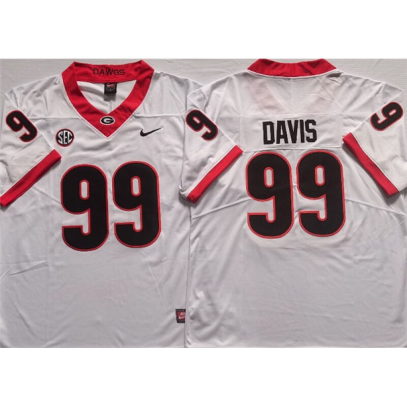6861cae7c7b86_1 Men's Georgia Bulldogs #99 DAVIS White College Football Stitched Jersey