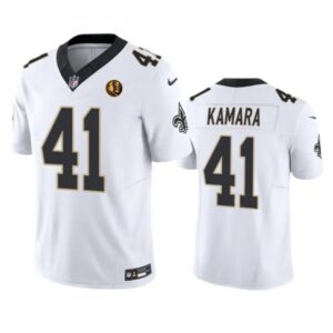 6861caf120267_1 Men's New Orleans Saints #41 Alvin Kamara White 2023 F.U.S.E. With John Madden Patch Vapor Limited Stitched Football Jersey