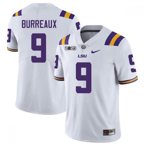 6861cb5b44203_1 Men's LSU Tigers #9 Joe Burreaux White With 2020 Patch Limited Stitched NCAA Jersey