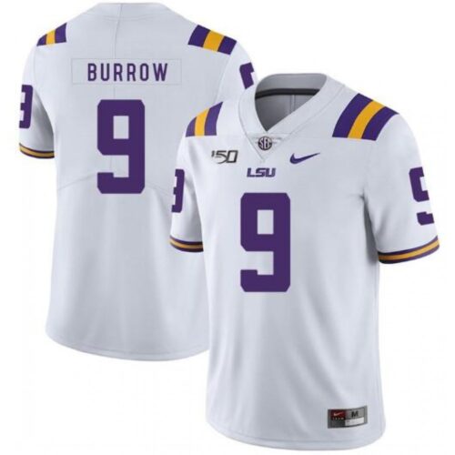 6861cb61950fb_1 Men's LSU Tigers #9 Joe Burrow 2019 White 150th Anniversary Stitched NCAA Jersey