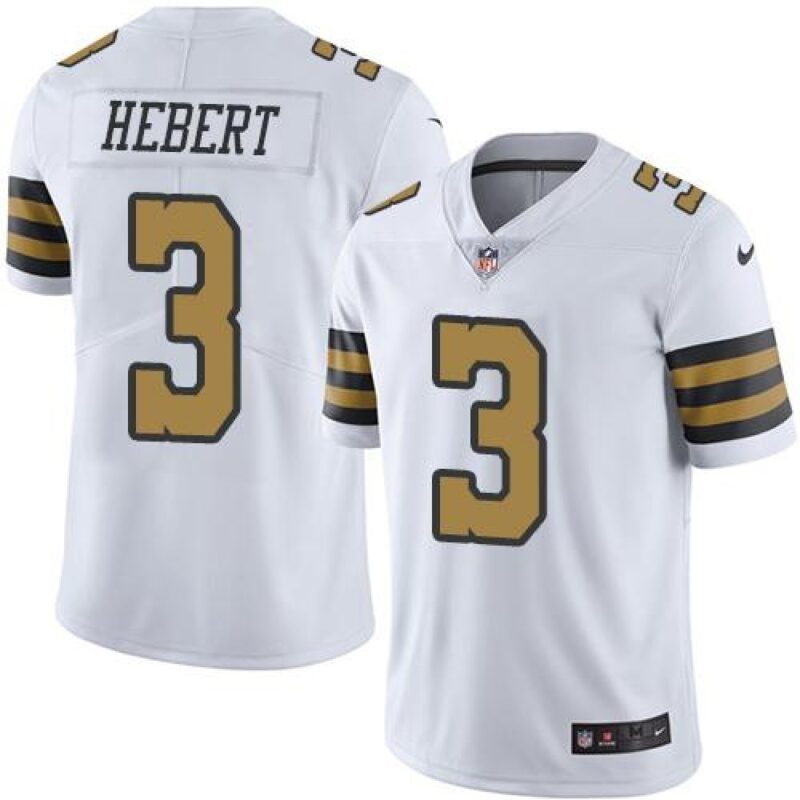 6861cba048d93_1 Saints #3 Bobby Hebert White Men's Stitched NFL Limited Rush Jersey