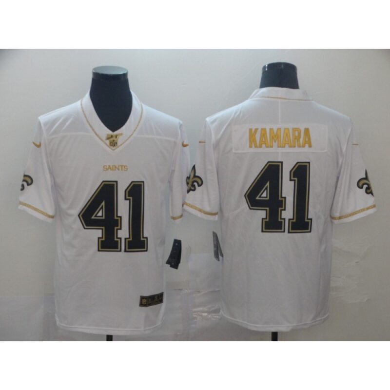 6861cbb328cfe_1 Men's New Orleans Saints #41 Alvin Kamara White 2019 100th Season Golden Edition Limited Stitched NFL Jersey