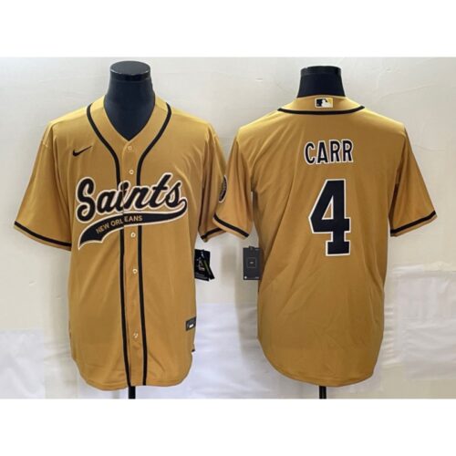 6861cc8b4105f_1 Men's New Orleans Saints #4 Derek Carr Gold With Patch Cool Base Stitched Baseball Jersey