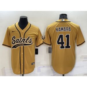 6861cc91e49df_1 Men's New Orleans Saints #41 Alvin Kamara Gold Cool Base Stitched Baseball Jersey