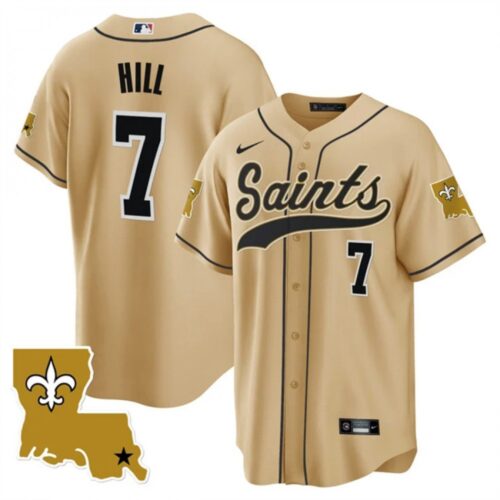 6861cc95134b0_1 Men's New Orleans Saints #7 Taysom Hill Gold 1987 Legacy Cool Base Stitched Baseball Jersey