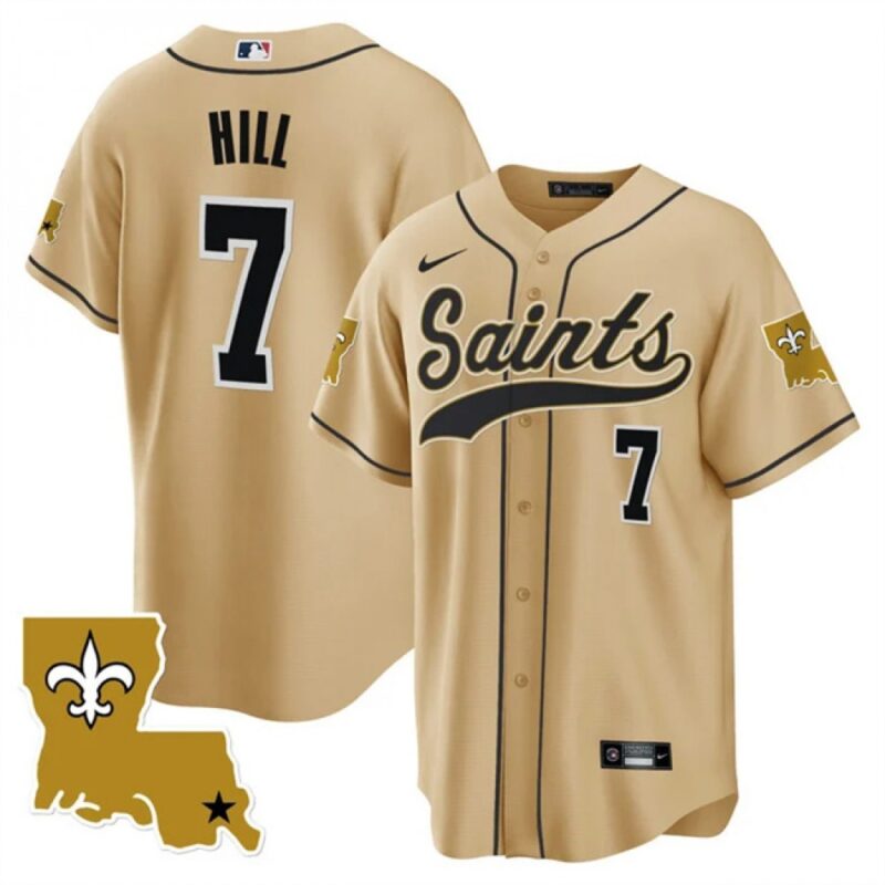 6861cc95134b0_1 Men's New Orleans Saints #7 Taysom Hill Gold 1987 Legacy Cool Base Stitched Baseball Jersey
