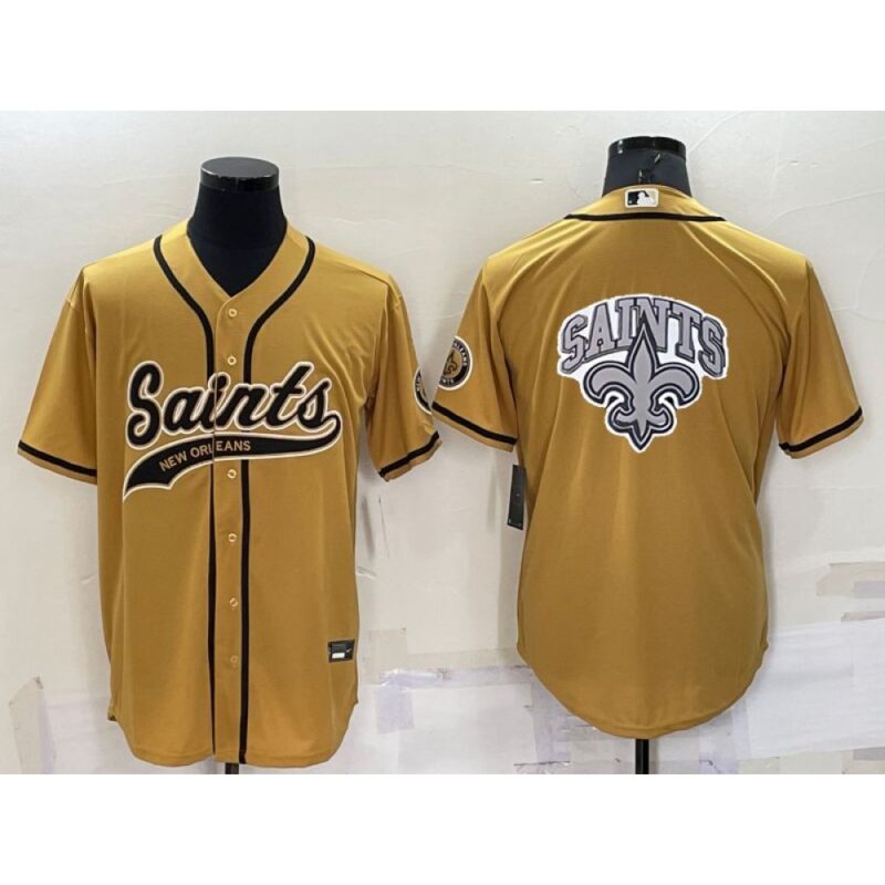 6861cc9b6a048_1 Men's New Orleans Saints Gold Team Big Logo With Patch Cool Base Stitched Baseball Jersey