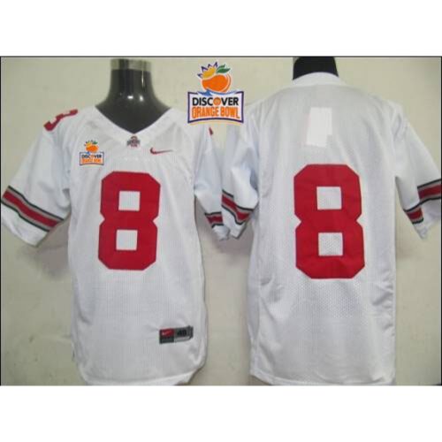 6861cca47498c_1 Buckeyes #8 White 2014 Discover Orange Bowl Patch Stitched NCAA Jersey
