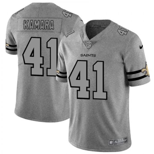 6861ccd117d17_1 Men's New Orleans Saints #41 Alvin Kamara 2019 Gray Gridiron Team Logo Limited Stitched NFL Jersey