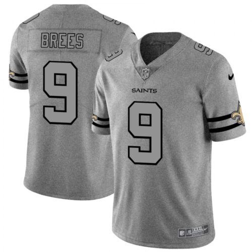 6861ccddec506_1 Men's New Orleans Saints #9 Drew Brees 2019 Gray Gridiron Team Logo Limited Stitched NFL Jersey