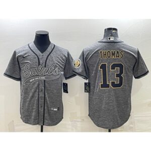 6861cd19525ea_1 Men's New Orleans Saints #13 Michael Thomas Grey With Patch Cool Base Stitched Baseball Jersey