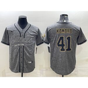 6861cd29dc88b_1 Men's New Orleans Saints #41 Alvin Kamara Grey With Patch Cool Base Stitched Baseball Jersey