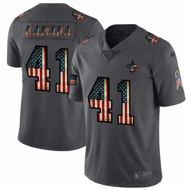 6861cd45bd326_1 Men's New Orleans Saints #41 Alvin Kamara Grey 2019 Salute To Service USA Flag Fashion Limited Stitched NFL Jersey