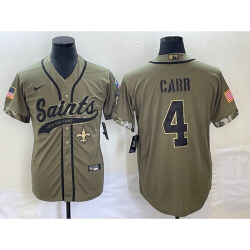 6861cd4f03025_1 Men's New Orleans Saints #4 Derek Carr Olive Salute To Service With Patch Cool Base Stitched Baseball Jersey