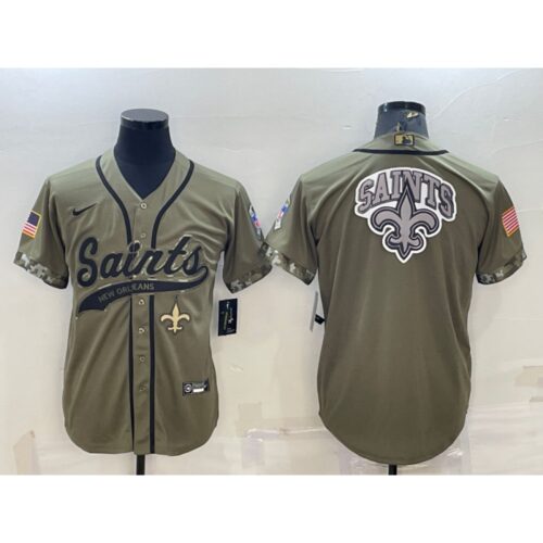 6861cd55749e9_1 Men's New Orleans Saints Olive 2022 Salute To Service Team Big Logo Cool Base Stitched Baseball Jersey 001