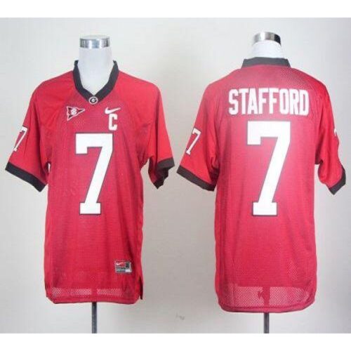 6861cd6bebbb5_1 Bulldogs #7 Matthew Stafford Red With C Patch Stitched NCAA Jersey