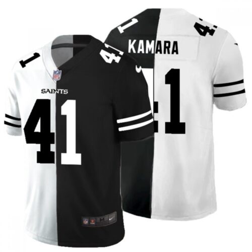 6861cdb856324_1 Men's New Orleans Saints #41 Alvin Kamara Black & White Split Limited Stitched Jersey