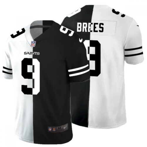6861ce3d86f94_1 Men's New Orleans Saints #9 Drew Brees Black & White Split Limited Stitched Jersey