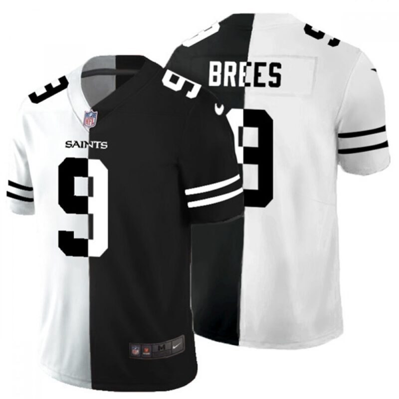 6861ce3d86f94_1 Men's New Orleans Saints #9 Drew Brees Black & White Split Limited Stitched Jersey
