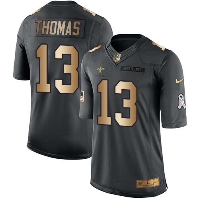 6861ce8a06dfa_1 Saints #13 Michael Thomas Black Men's Stitched NFL Limited Gold Salute To Service Jersey