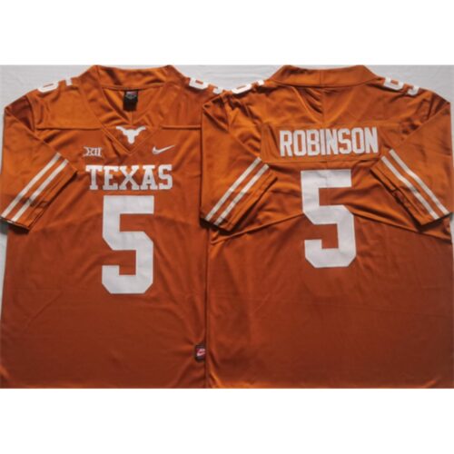 6861ced57d5ed_1 Texas Longhorns #5 ROBINSON Orange Stitched Jersey