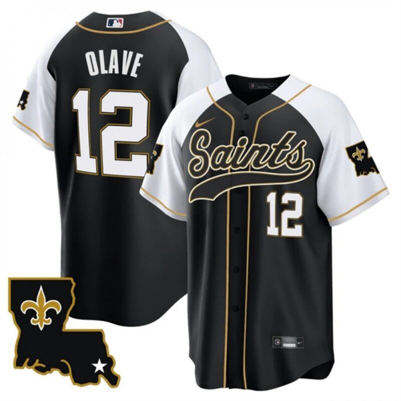 6861cedfd7825_1 Men's New Orleans Saints #12 Chris Olave Black/White 1987 Legacy Cool Base Stitched Baseball Jersey