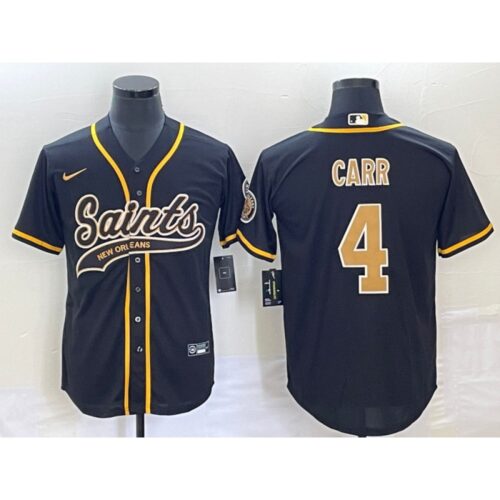 6861cefde68e7_1 Men's New Orleans Saints #4 Derek Carr Black With Patch Cool Base Stitched Baseball Jersey