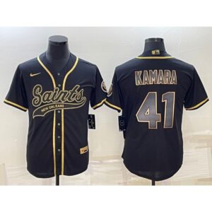 6861cf07d5957_1 Men's New Orleans Saints #41 Alvin Kamara Black Gold With Patch Cool Base Stitched Baseball Jersey