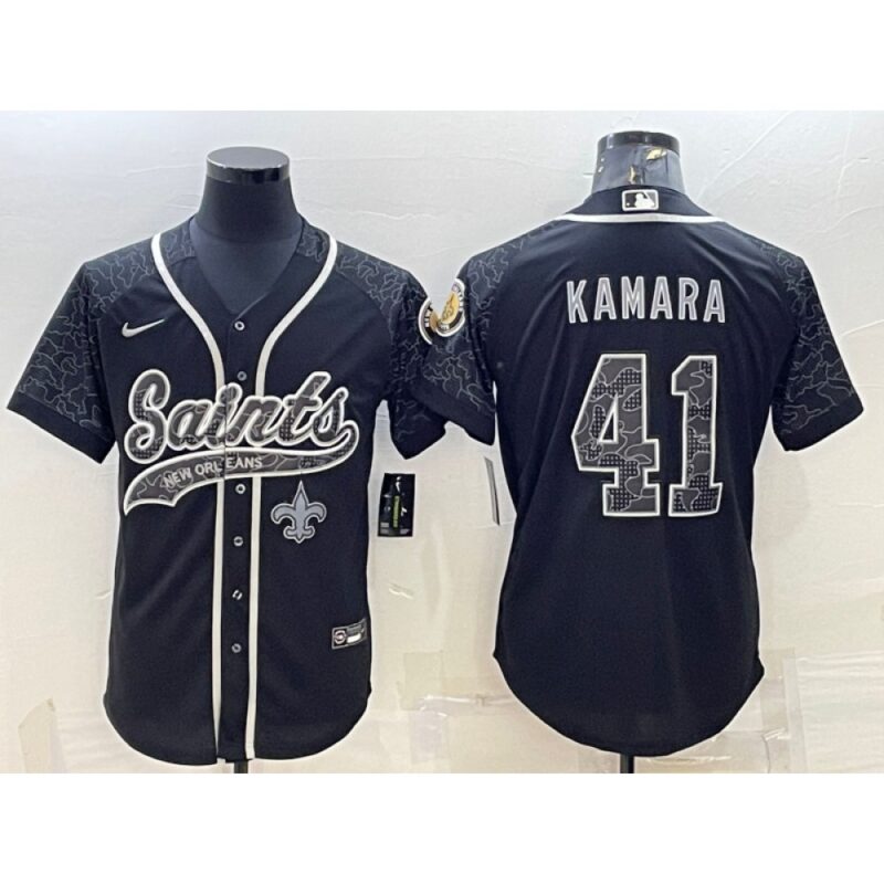 6861cf0b1fc96_1 Men's New Orleans Saints #41 Alvin Kamara Black Reflective With Patch Cool Base Stitched Baseball Jersey