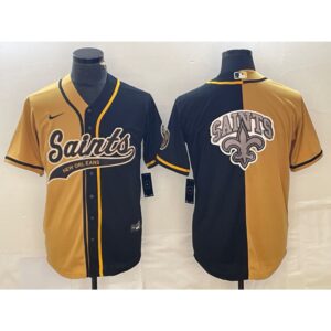 6861cf1ba68e0_1 Men's New Orleans Saints Black Gold Split Team Big Logo Cool Base Stitched Baseball Jersey