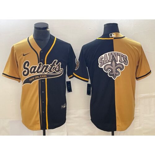 6861cf1ba68e0_1 Men's New Orleans Saints Black Gold Split Team Big Logo Cool Base Stitched Baseball Jersey
