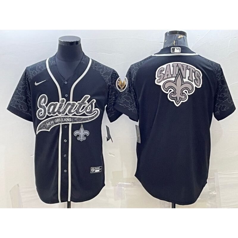 6861cf284b6fd_1 Men's New Orleans Saints Black Reflective Team Big Logo With Patch Cool Base Stitched Baseball Jersey