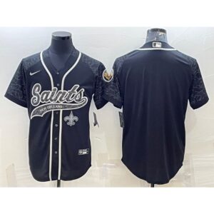 6861cf2b94680_1 Men's New Orleans Saints Blank Black Reflective With Patch Cool Base Stitched Baseball Jersey