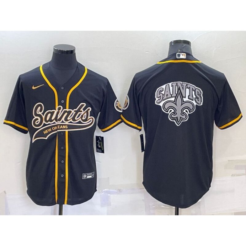 6861cf2f6a811_1 Men's New Orleans Saints Black Team Big Logo With Patch Cool Base Stitched Baseball Jersey