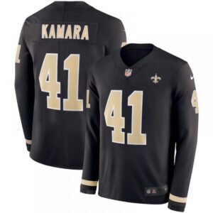 6861cf454cdaa_1 Men's New Orleans Saints #41 Alvin Kamara Black Therma Long Sleeve Stitched NFL Jersey