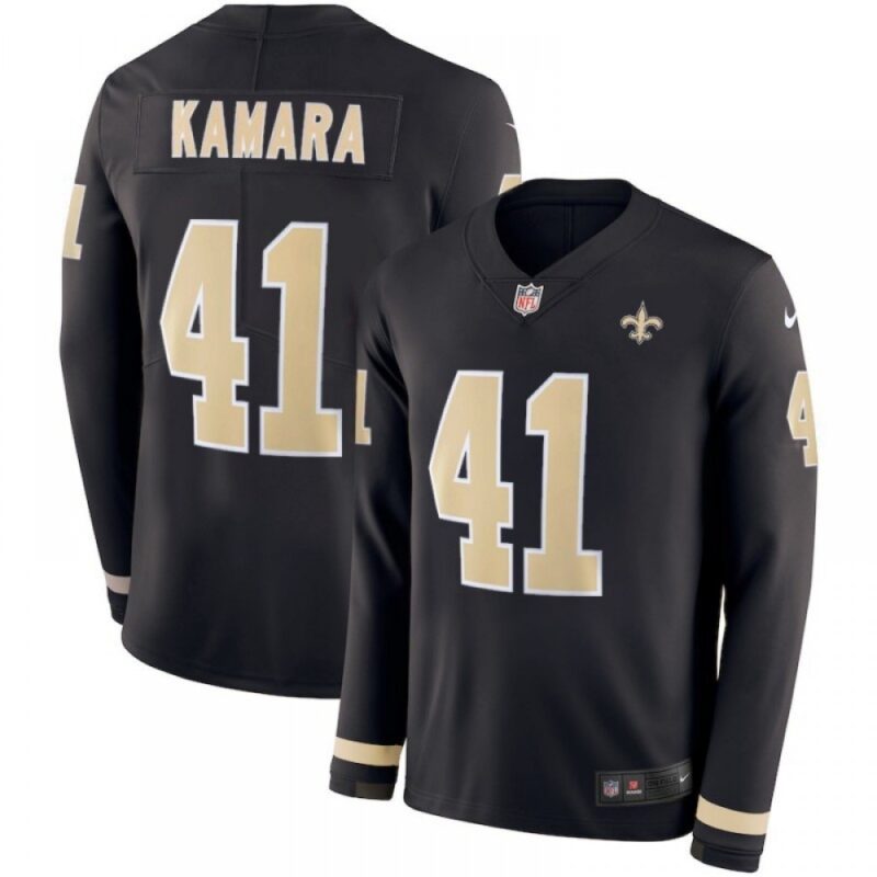 6861cf454cdaa_1 Men's New Orleans Saints #41 Alvin Kamara Black Therma Long Sleeve Stitched NFL Jersey