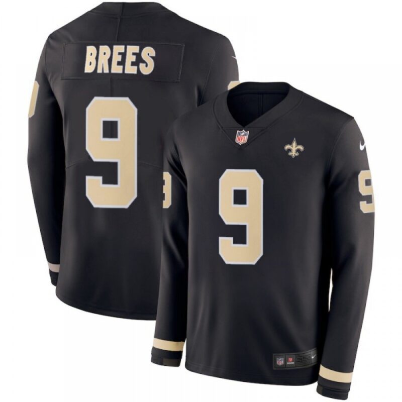6861cf51d8ec5_1 Men's New Orleans Saints #9 Drew Brees Black Therma Long Sleeve Stitched NFL Jersey