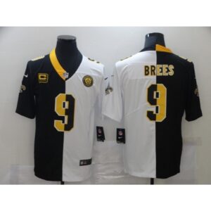 6861cf551665c_1 Men's New Orleans Saints #9 Drew Brees Black White Split With C Patch Stitched Jersey