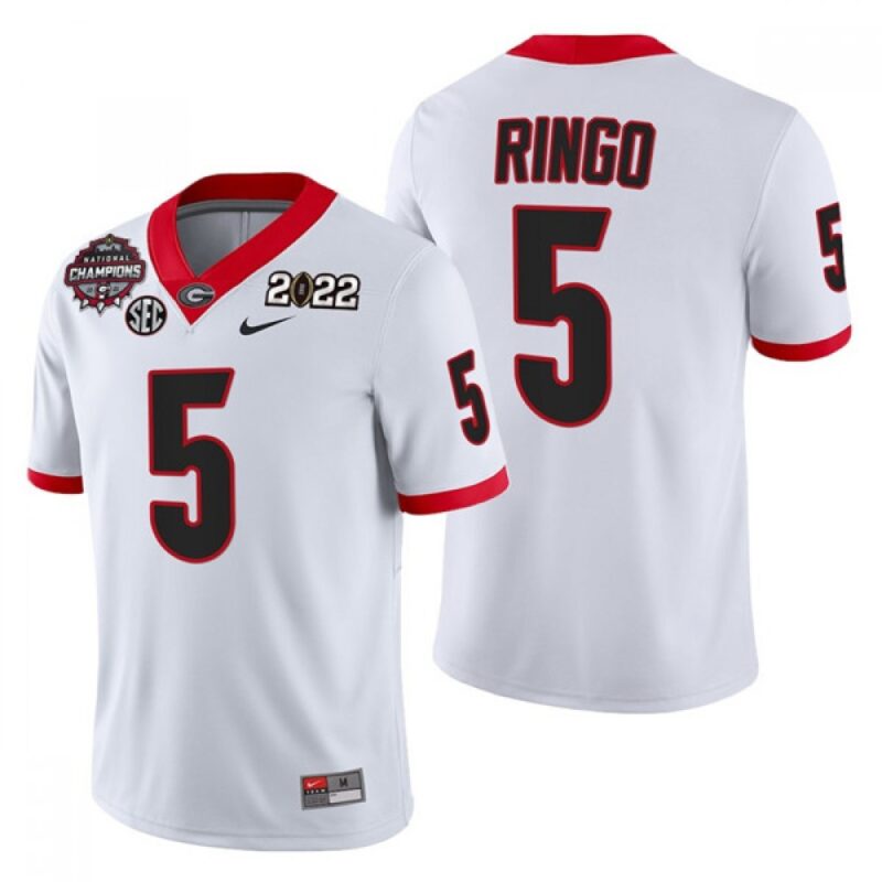 6861cf7b8508f_1 Men's Georgia Bulldogs #5 Kelee Ringo 2021/22 CFP National Champions White College Football Stitched Jersey