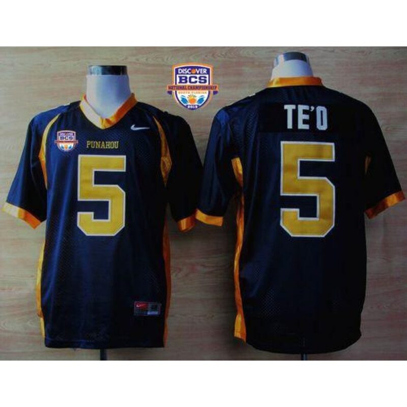 6861cfad4e28a_1 Fighting Irish #5 Manti Te'o Navy Blue Punahou High School 2013 BCS National Championship Stitched NCAA Jersey