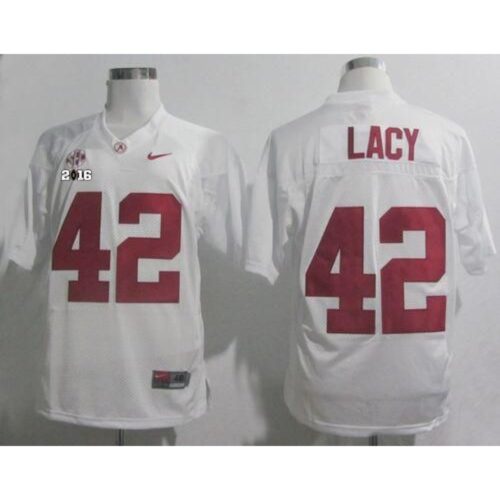 6861d06ca157e_1 Crimson Tide #42 Eddie Lacy White SEC & 2016 College Football Playoff National Championship Patch Stitched NCAA Jersey