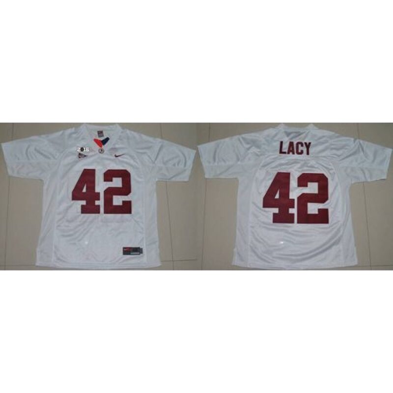 6861d06fa4fa8_1 Crimson Tide #42 Eddie Lacy White 2016 College Football Playoff National Championship Patch Stitched NCAA Jersey