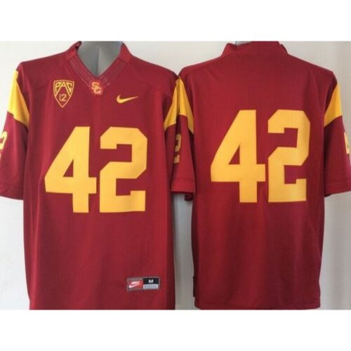 6861d0b99c11c_1 Trojans #42 Ronnie Lott Red PAC-12 C Patch Stitched NCAA Jersey
